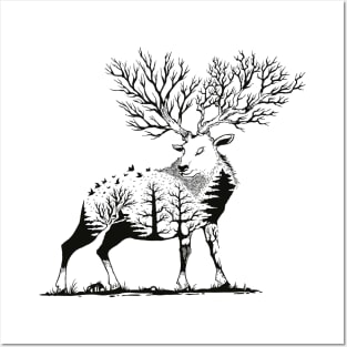 Black and White Nature Minimal Deer Posters and Art